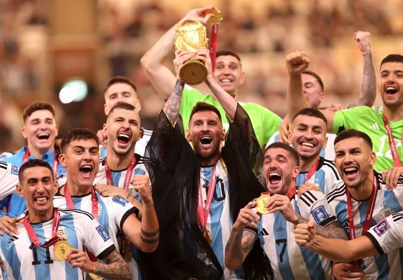 Players of the Argentina national football team lifting the World Cup trophy